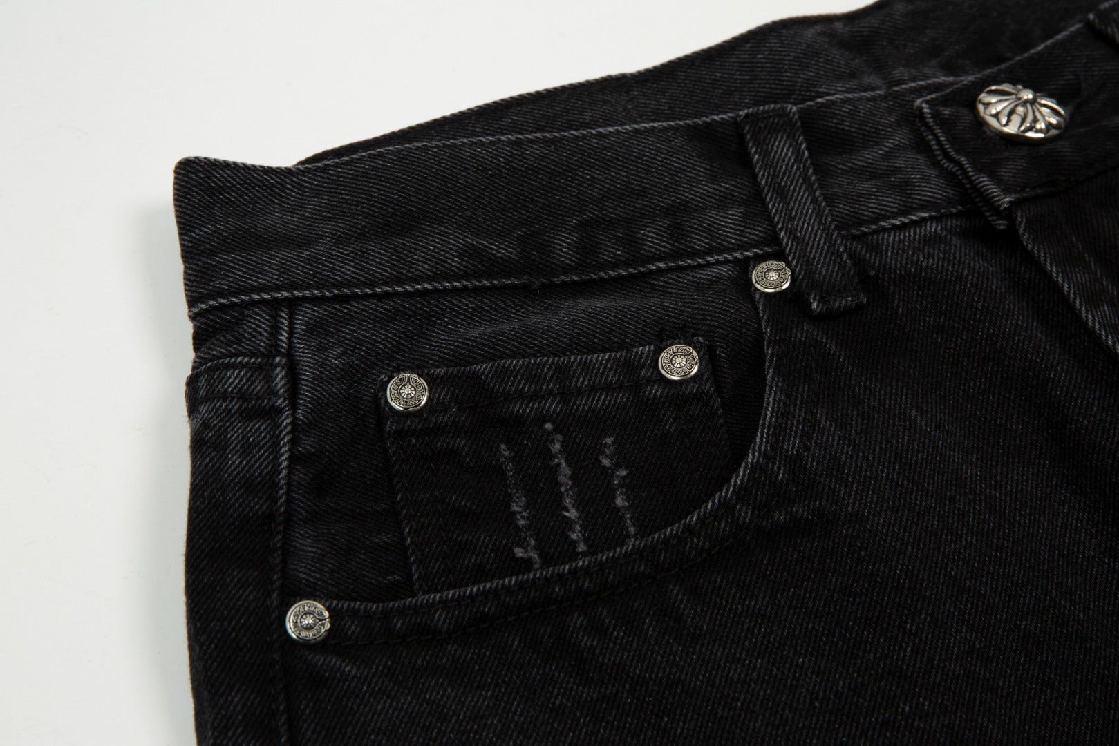 CHROME HEARTS BLACK CROSS PATCH JORTS BLACK - Sin Sity Reps