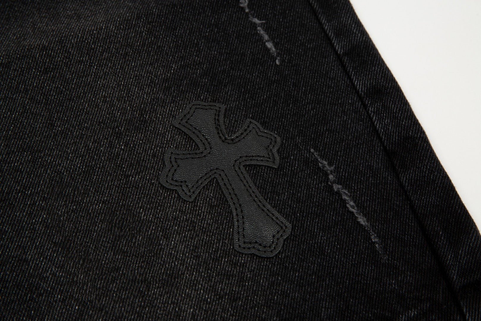 CHROME HEARTS BLACK CROSS PATCH JORTS BLACK - Sin Sity Reps