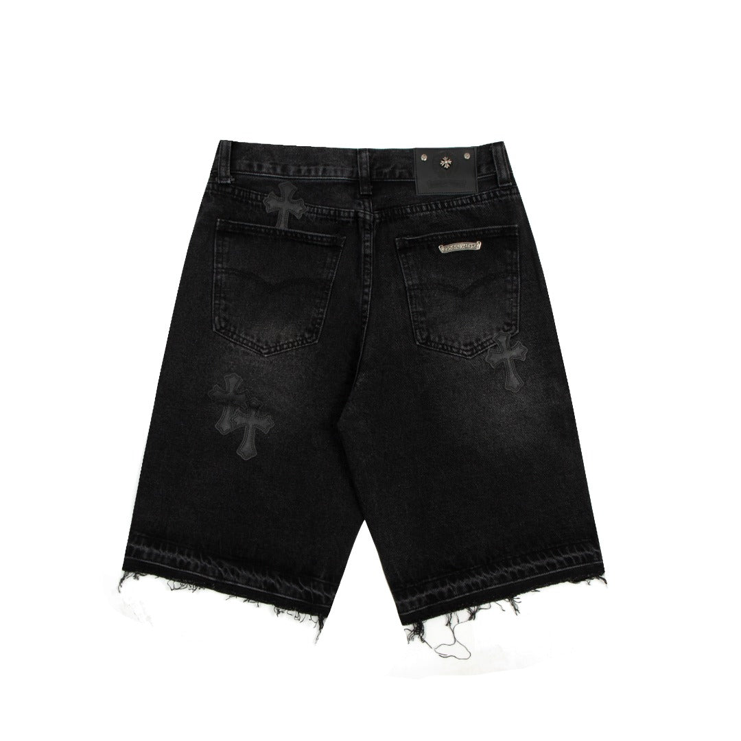 CHROME HEARTS BLACK CROSS PATCH JORTS BLACK - Sin Sity Reps