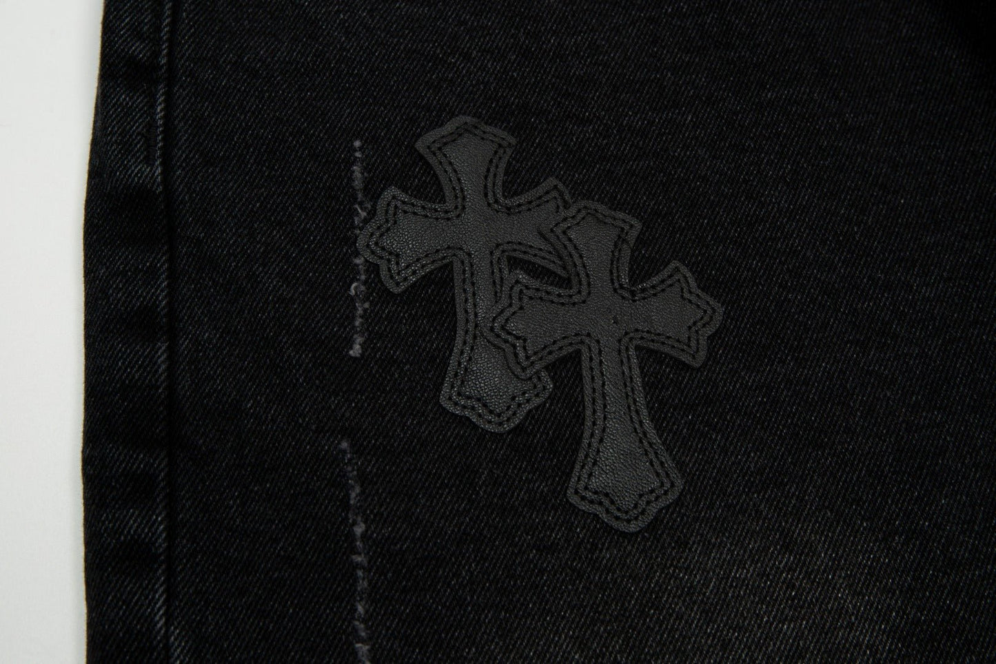 CHROME HEARTS BLACK CROSS PATCH JORTS BLACK - Sin Sity Reps