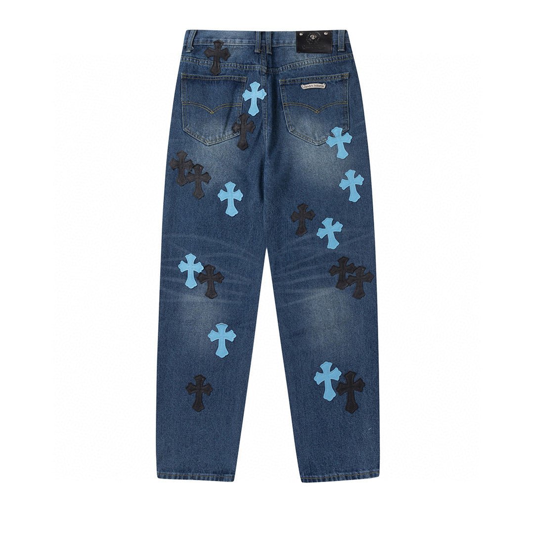 CHROME HEARTS BLUE CROSS PATCH JEANS DENIM - Sin Sity Reps