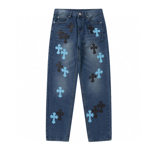 CHROME HEARTS BLUE CROSS PATCH JEANS DENIM - Sin Sity Reps