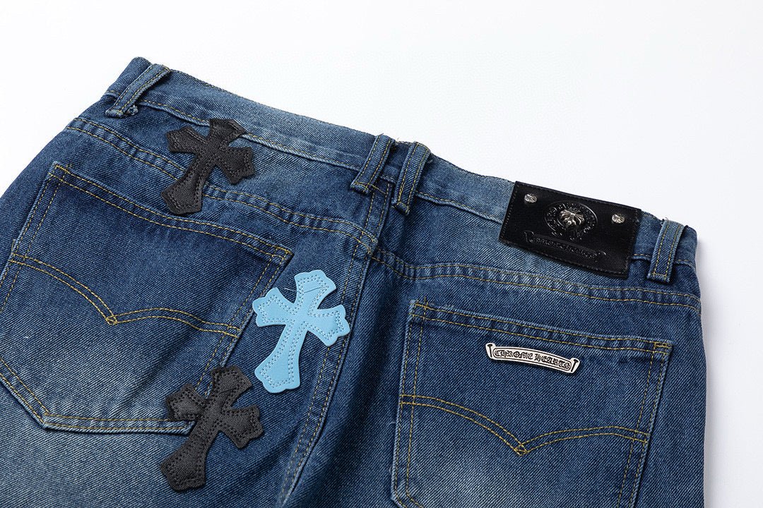 CHROME HEARTS BLUE CROSS PATCH JEANS DENIM - Sin Sity Reps