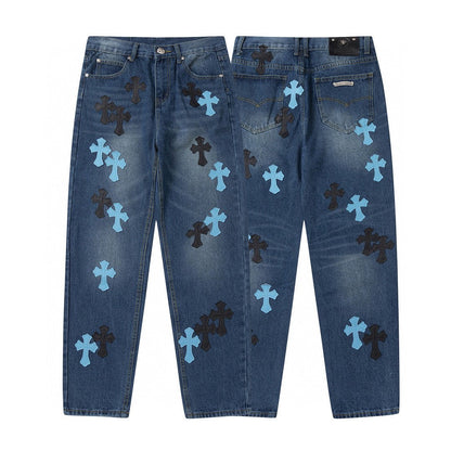 CHROME HEARTS BLUE CROSS PATCH JEANS DENIM - Sin Sity Reps