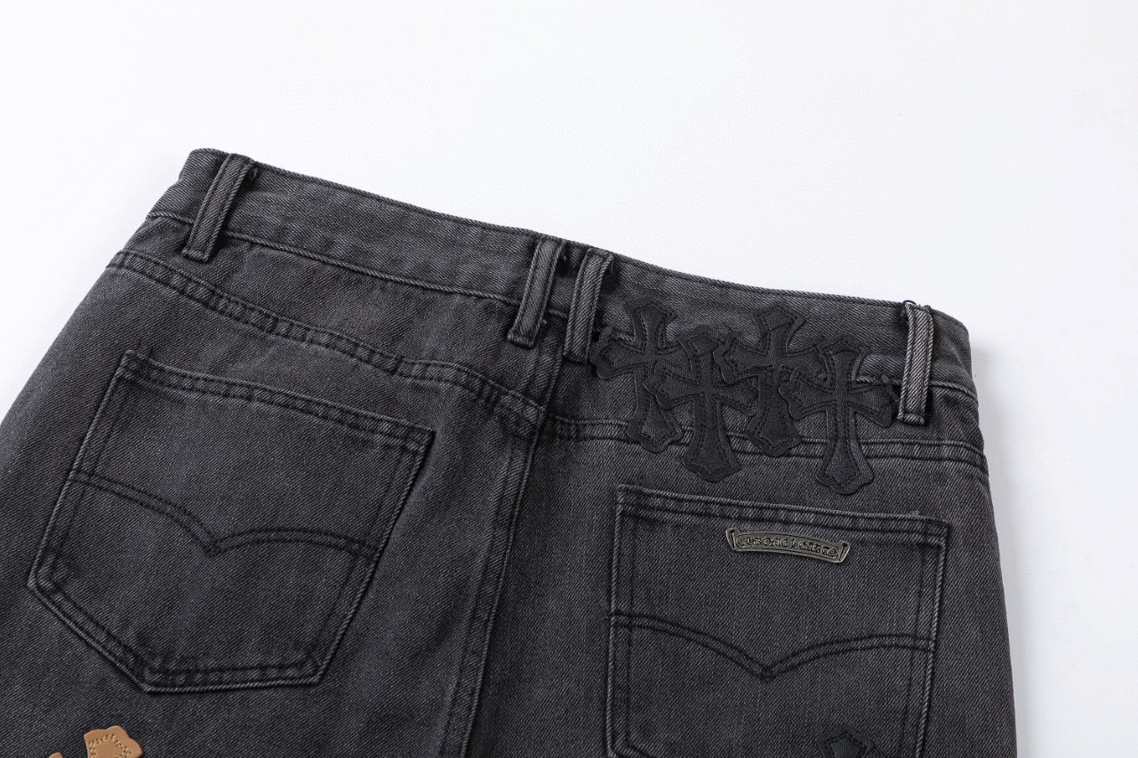 CHROME HEARTS BROWN CROSS PATCH JEANS BLACK - Sin Sity Reps