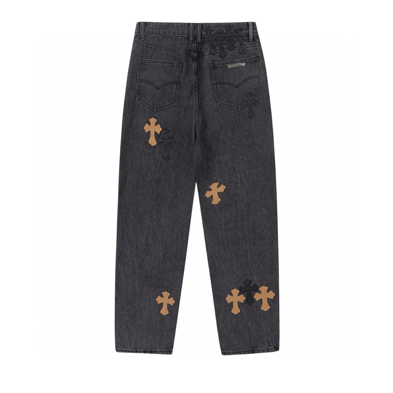 CHROME HEARTS BROWN CROSS PATCH JEANS BLACK - Sin Sity Reps