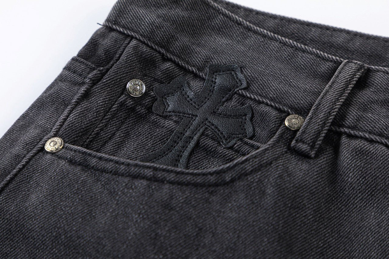 CHROME HEARTS BROWN CROSS PATCH JEANS BLACK - Sin Sity Reps