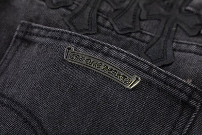 CHROME HEARTS BROWN CROSS PATCH JEANS BLACK - Sin Sity Reps