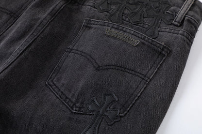 CHROME HEARTS BROWN CROSS PATCH JEANS BLACK - Sin Sity Reps