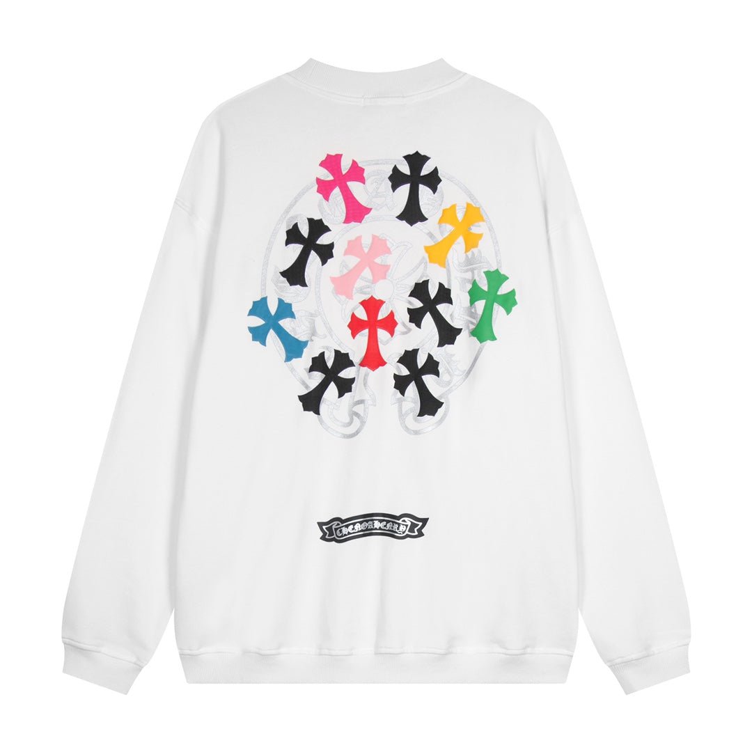 CHROME HEARTS COLORED CROSS HORSE SHOE LOGO SWEATSHIRT WHITE - Sin Sity Reps