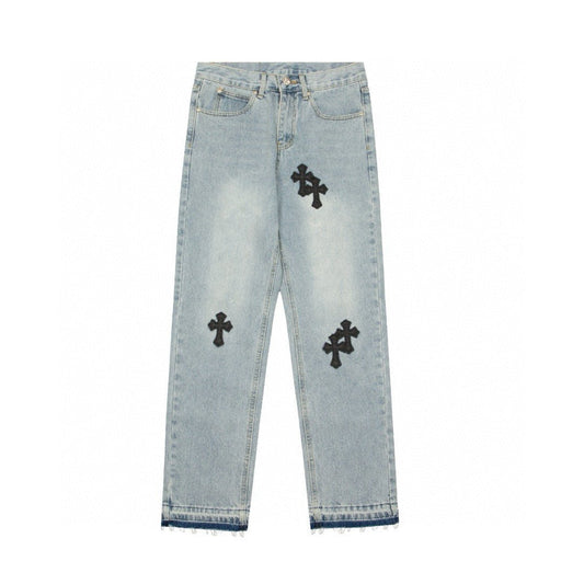 CHROME HEARTS CROSS PATCH JEANS VINTAGE BLUE - Sin Sity Reps