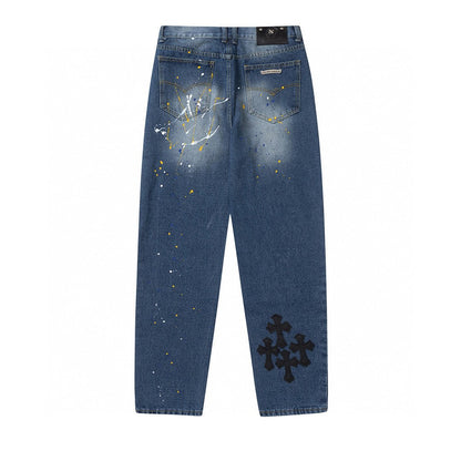 CHROME HEARTS GREEN CROSS PATCH JEANS DENIM - Sin Sity Reps