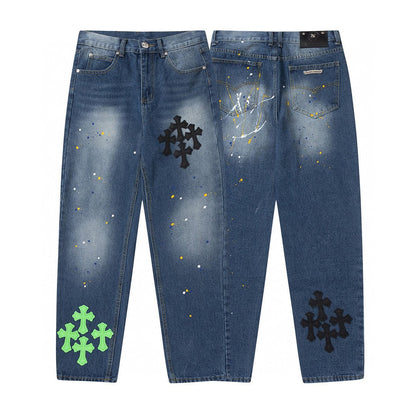 CHROME HEARTS GREEN CROSS PATCH JEANS DENIM - Sin Sity Reps