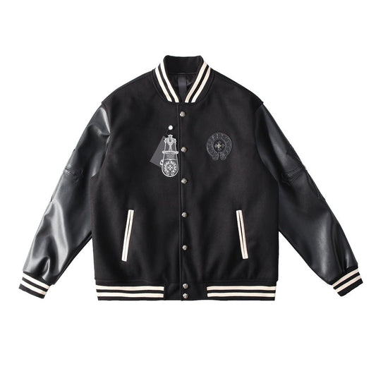 CHROME HEARTS HORSE SHOE LOGO VARSITY JACKET BLACK - Sin Sity Reps