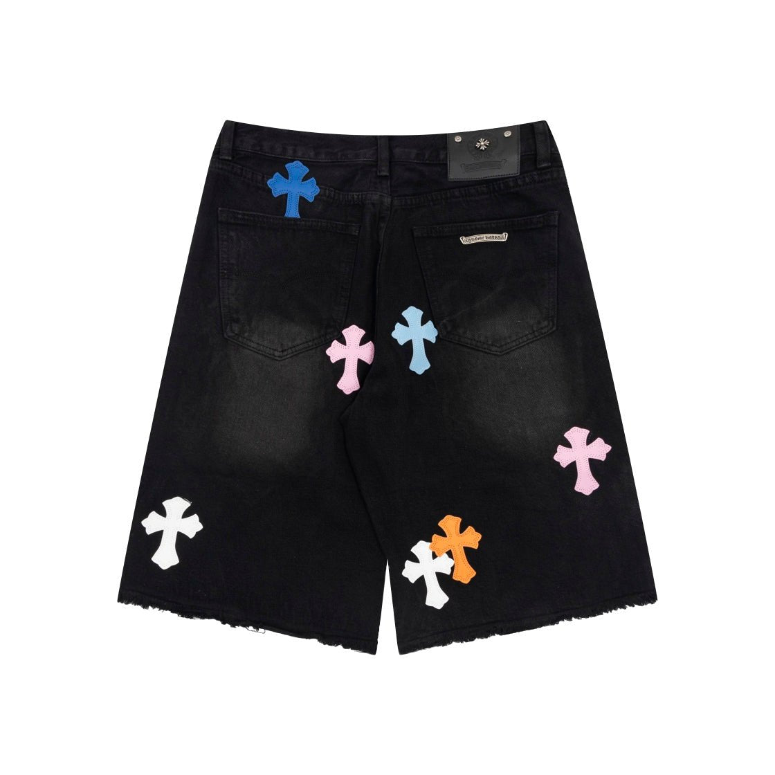 CHROME HEARTS MULTICOLOR CROSS PATCH JORTS BLACK - Sin Sity Reps