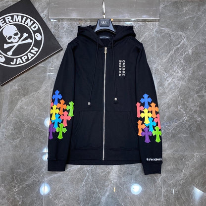 CHROME HEARTS MULTICOLOR CROSS PATCH ZIPPER HOODIE BLACK - Sin Sity Reps