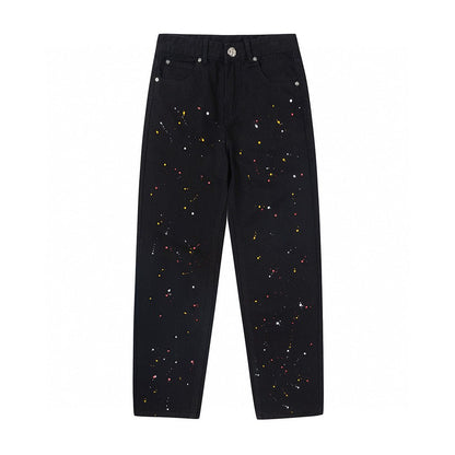 CHROME HEARTS PAINT DRIP YELLOW CROSS PATCH JEANS BLACK - Sin Sity Reps