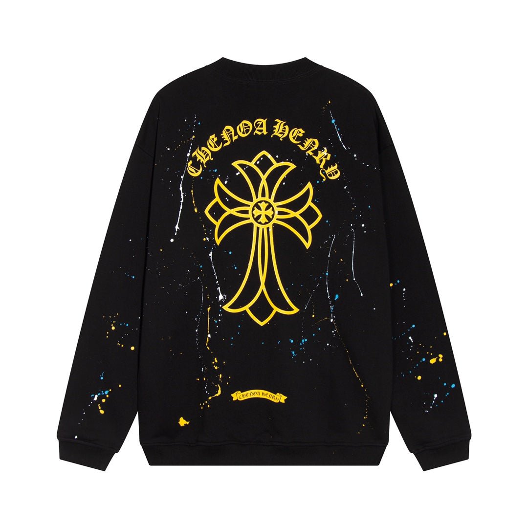 CHROME HEARTS PAINT DRIP YELLOW CROSS SWEATSHIRT BLACK - Sin Sity Reps