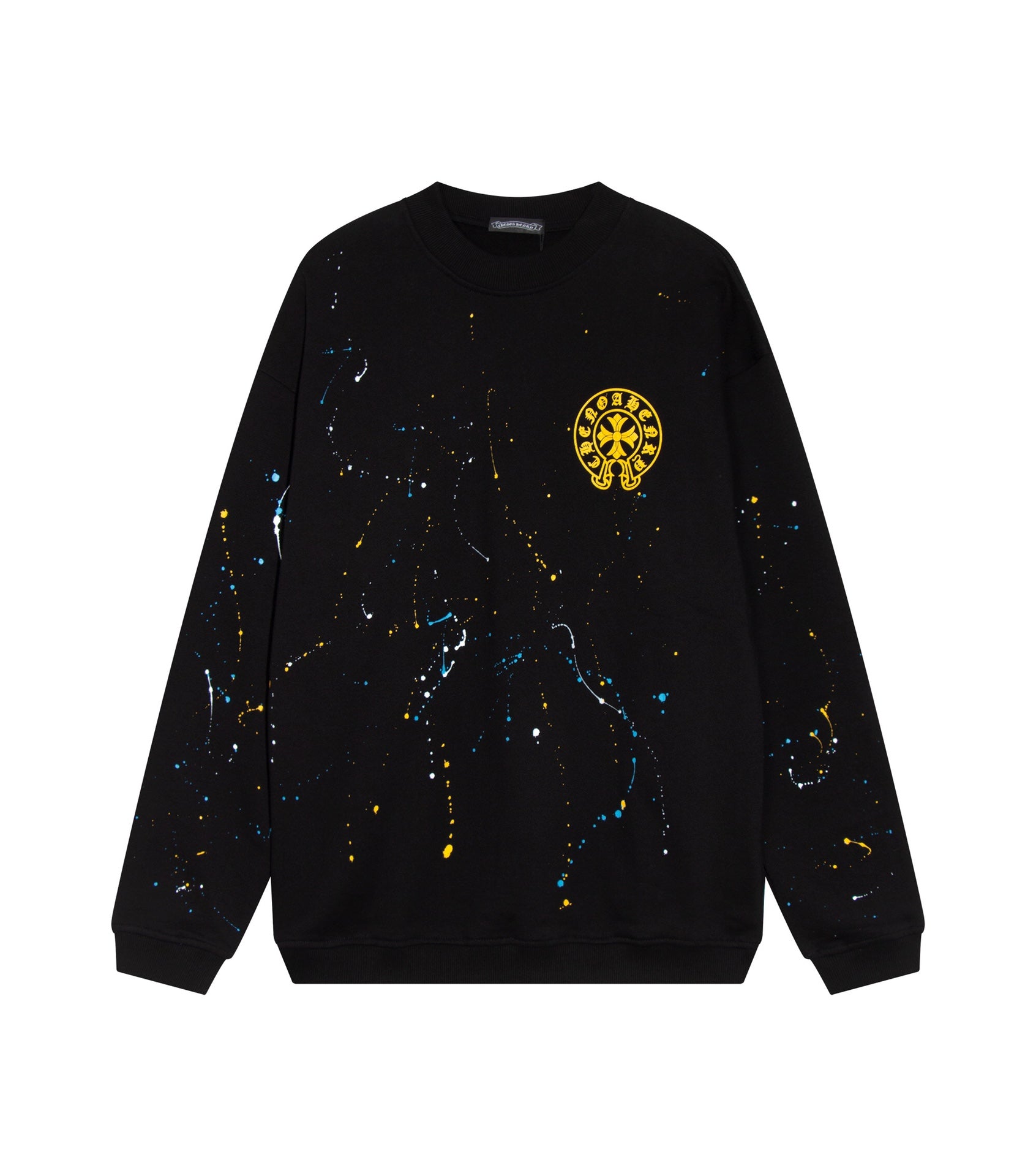 CHROME HEARTS PAINT DRIP YELLOW CROSS SWEATSHIRT BLACK - Sin Sity Reps