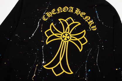 CHROME HEARTS PAINT DRIP YELLOW CROSS SWEATSHIRT BLACK - Sin Sity Reps