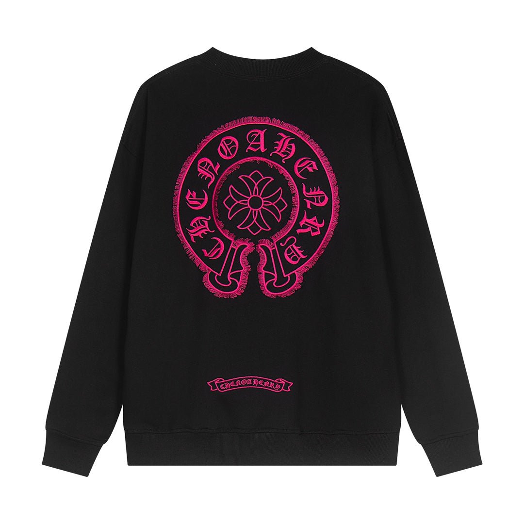 CHROME HEARTS PINK HORSE SHOE LOGO SWEATSHIRT BLACK - Sin Sity Reps