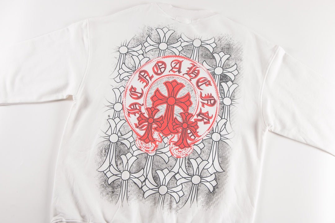 CHROME HEARTS RED HORSE SHOE LOGO SWEATSHIRT WHITE - Sin Sity Reps