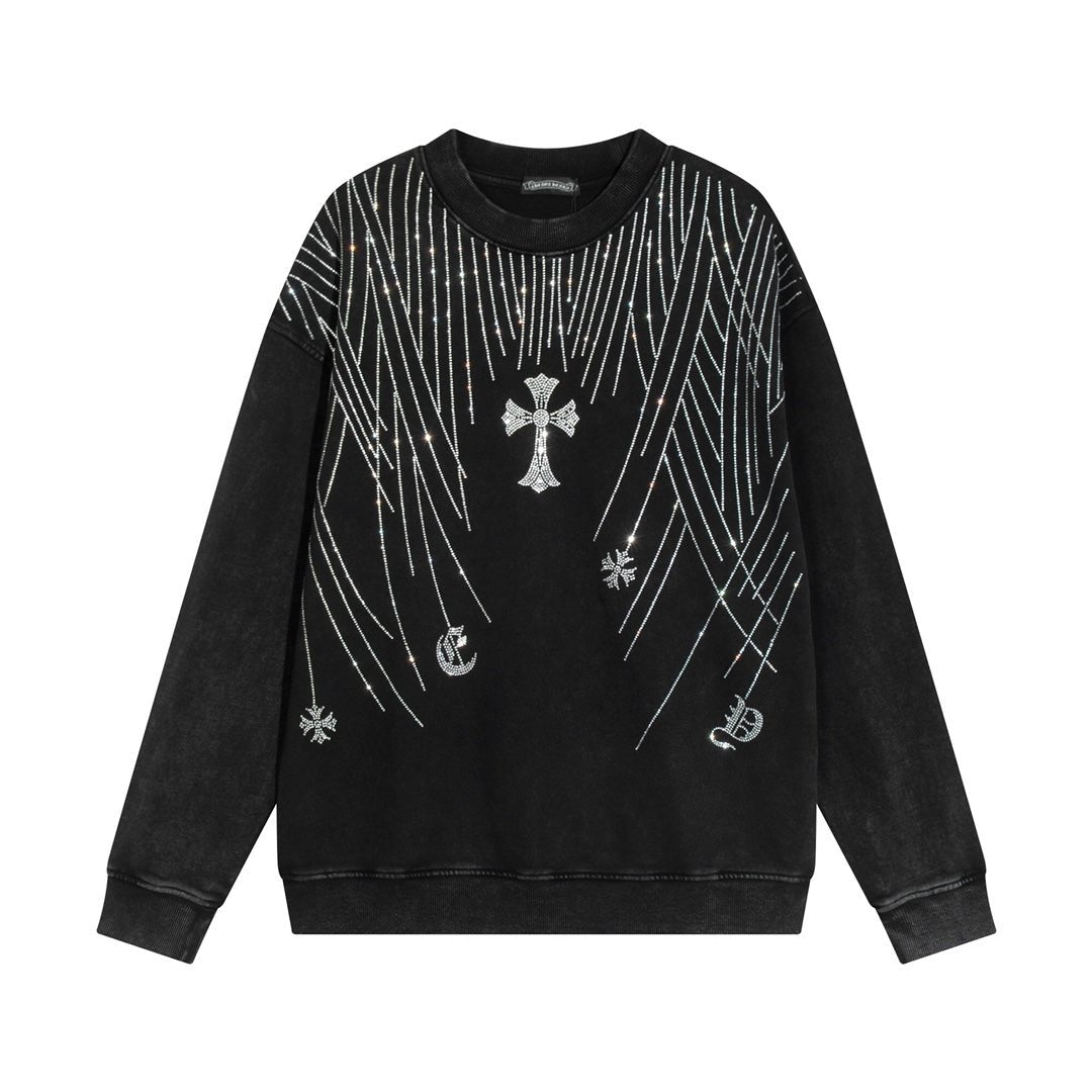 CHROME HEARTS RHINESTONE DESIGN SWEATSHIRT BLACK - Sin Sity Reps