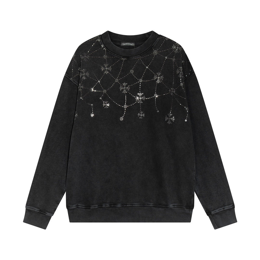 CHROME HEARTS RHINESTONE NETWORK SWEATSHIRT WASHED BLACK - Sin Sity Reps