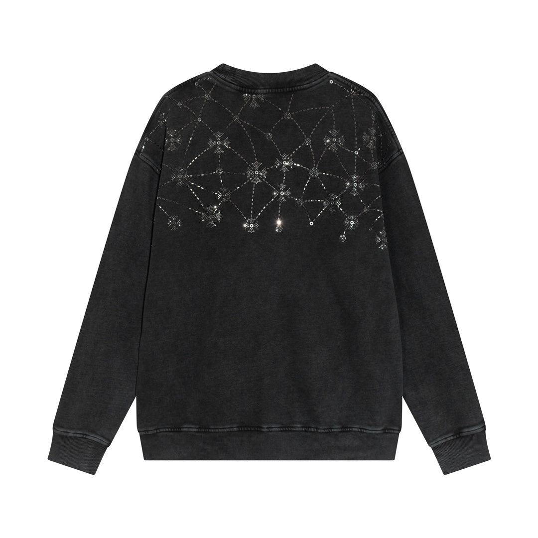 CHROME HEARTS RHINESTONE NETWORK SWEATSHIRT WASHED BLACK - Sin Sity Reps