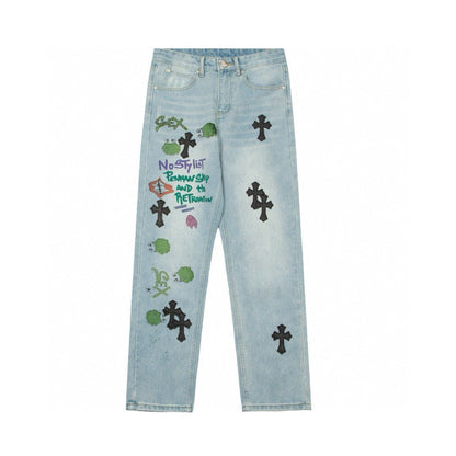 CHROME HEARTS SEX EMBROIDERED JEANS BLUE - Sin Sity Reps