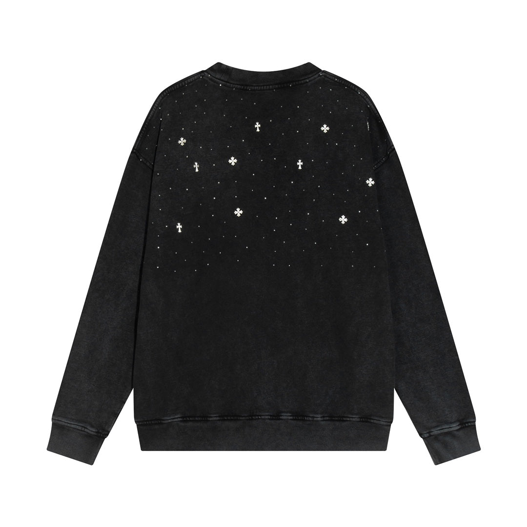 CHROME HEARTS STARRY RHINESTONE SWEATSHIRT WASHED BLACK - Sin Sity Reps