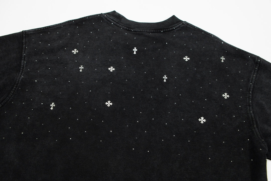 CHROME HEARTS STARRY RHINESTONE SWEATSHIRT WASHED BLACK - Sin Sity Reps