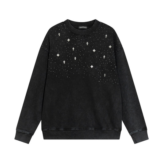 CHROME HEARTS STARRY RHINESTONE SWEATSHIRT WASHED BLACK - Sin Sity Reps