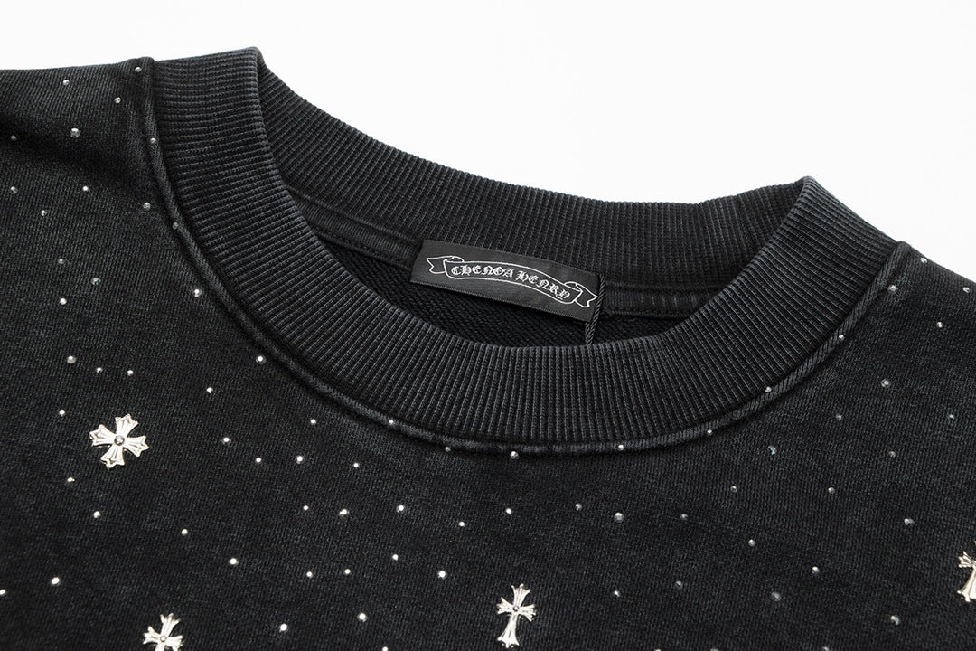 CHROME HEARTS STARRY RHINESTONE SWEATSHIRT WASHED BLACK - Sin Sity Reps