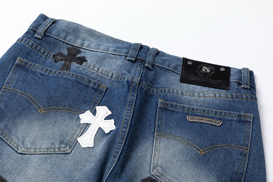 CHROME HEARTS WHITE BLACK CROSS PATCH JEANS DENIM - Sin Sity Reps