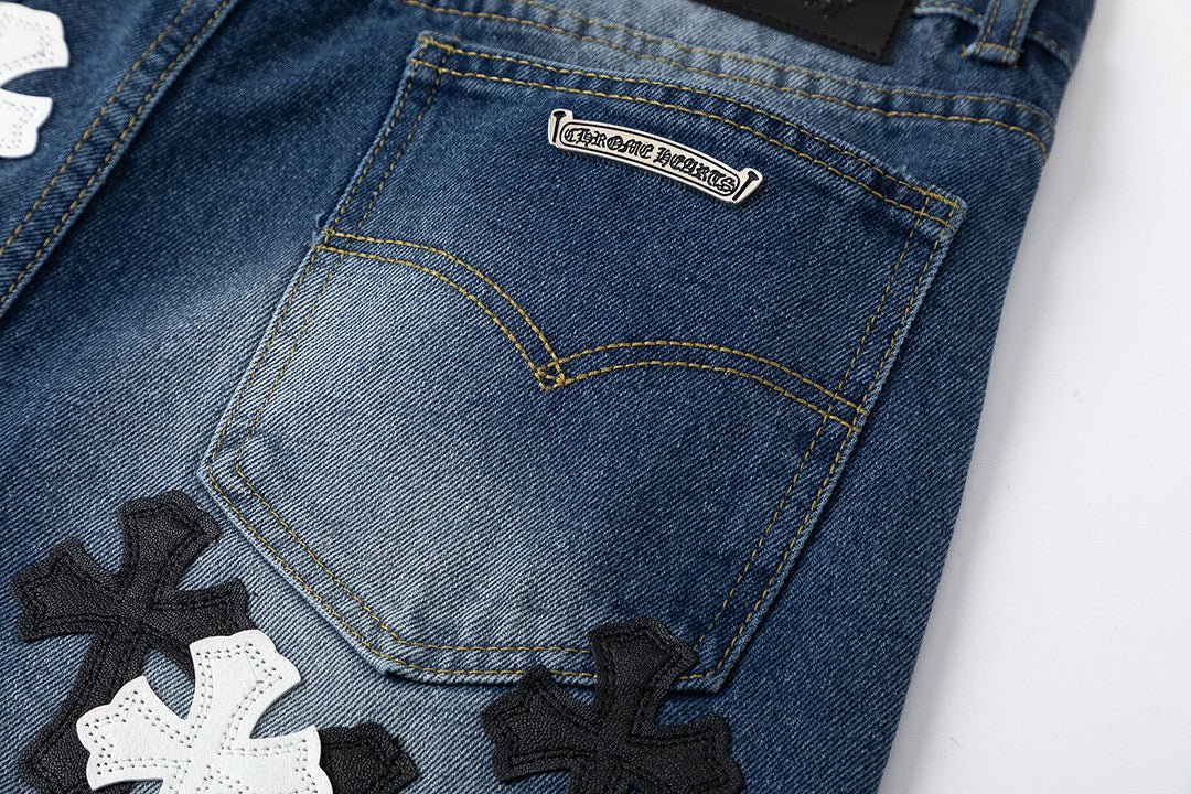 CHROME HEARTS WHITE BLACK CROSS PATCH JEANS DENIM - Sin Sity Reps