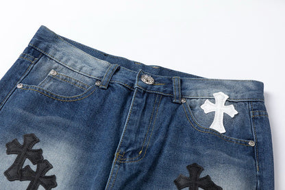 CHROME HEARTS WHITE BLACK CROSS PATCH JEANS DENIM - Sin Sity Reps