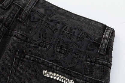 CHROME HEARTS WHITE CROSS PATCH JEANS BLACK - Sin Sity Reps