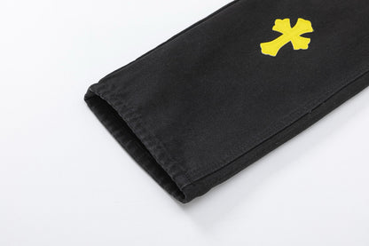 CHROME HEARTS YELLOW CROSS PATCH JEANS BLACK - Sin Sity Reps