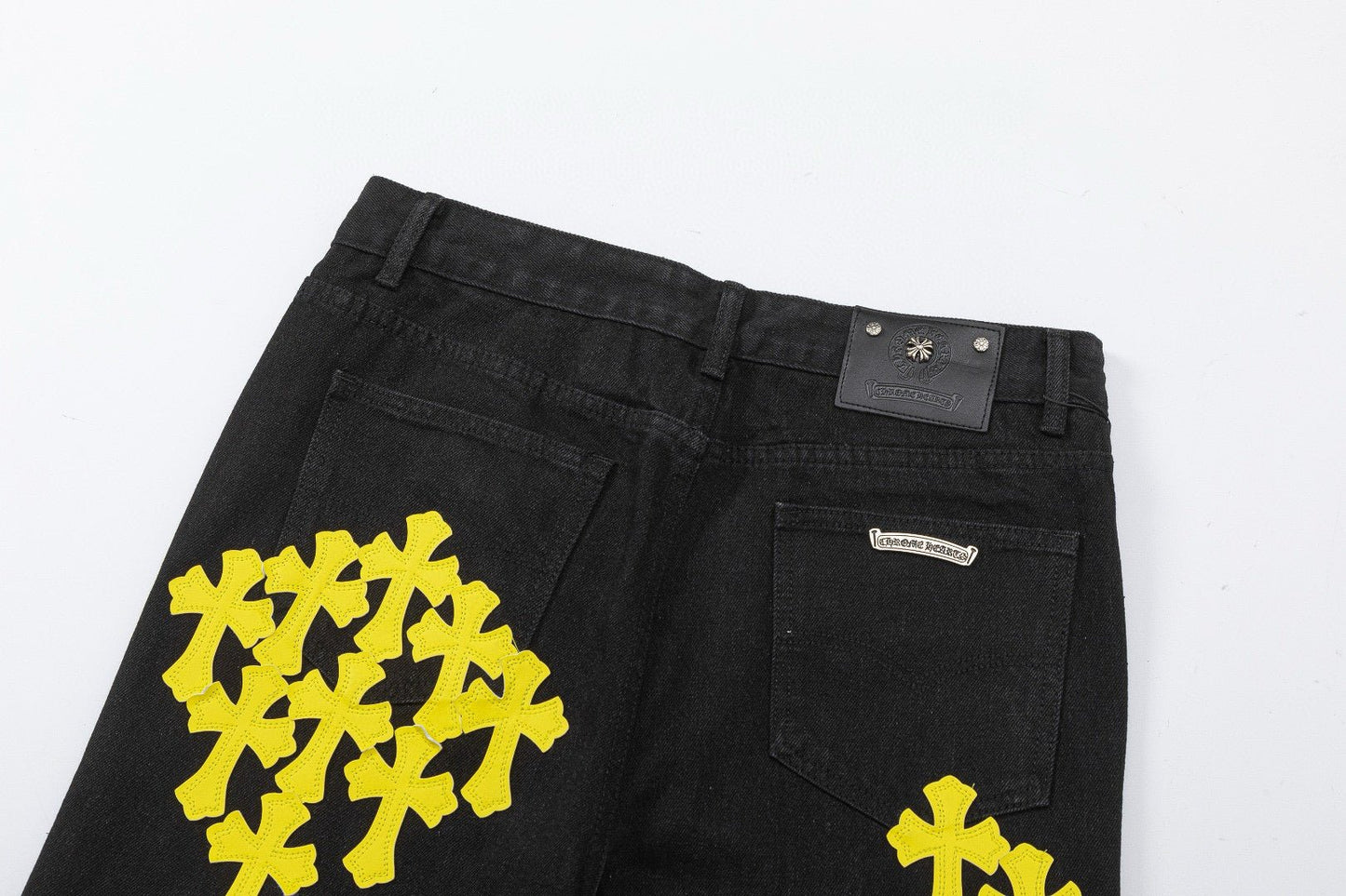 CHROME HEARTS YELLOW CROSS PATCH JEANS BLACK - Sin Sity Reps