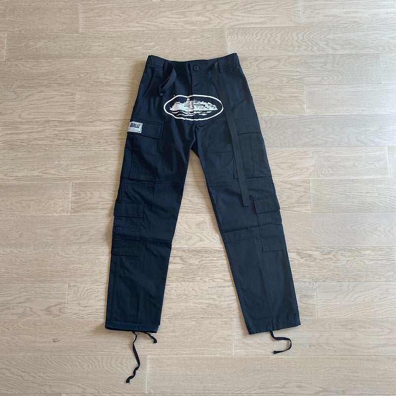 CORTEIZ ALCATRAZ CARGO PANTS BLACK/WHITE - Sin Sity Reps