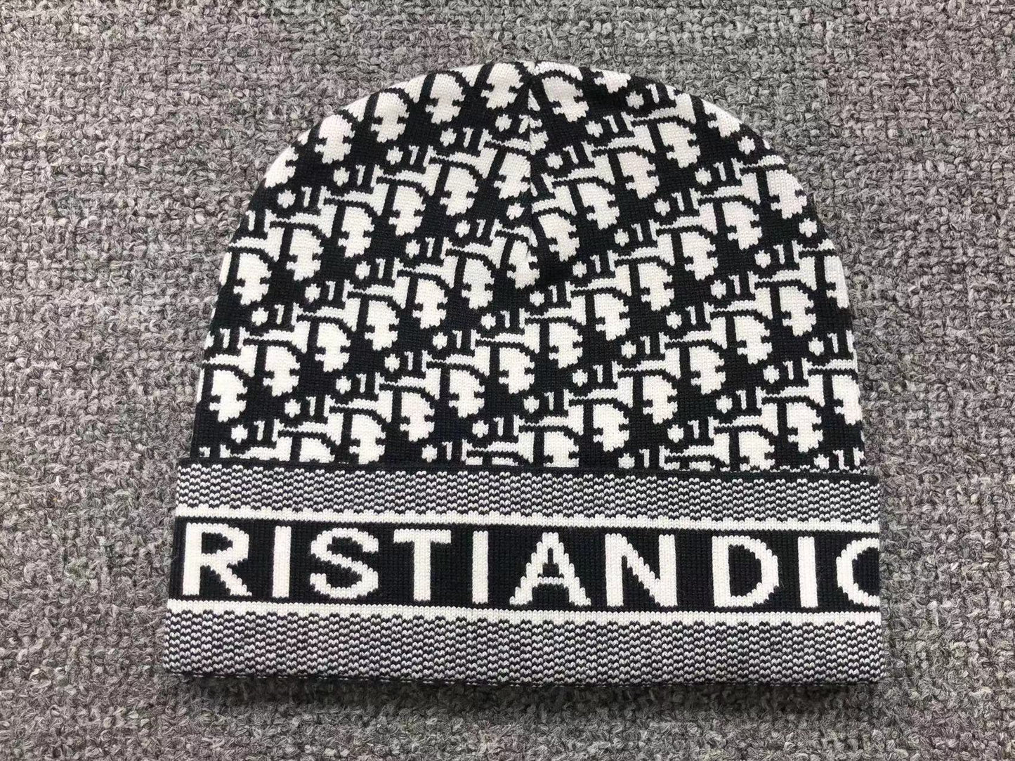 DIOR LOGO PATTERN BEANIE BLACK WHITE - Sin Sity Reps