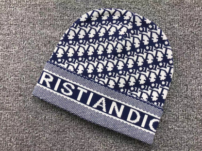 DIOR LOGO PATTERN BEANIE NAVY WHITE - Sin Sity Reps