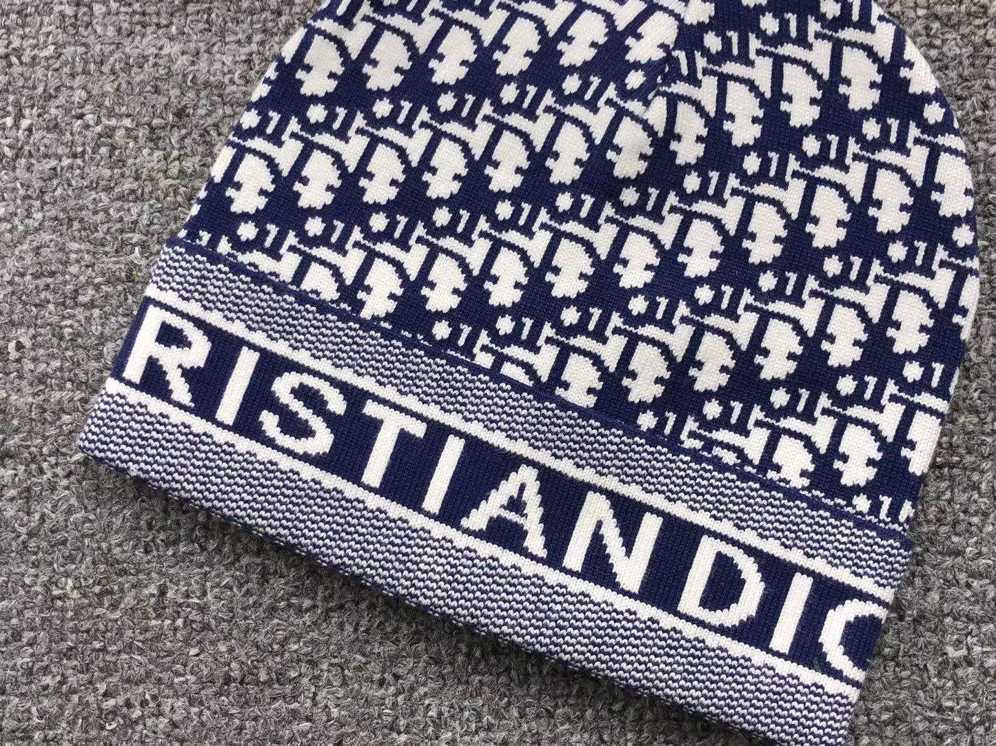 DIOR LOGO PATTERN BEANIE NAVY WHITE - Sin Sity Reps