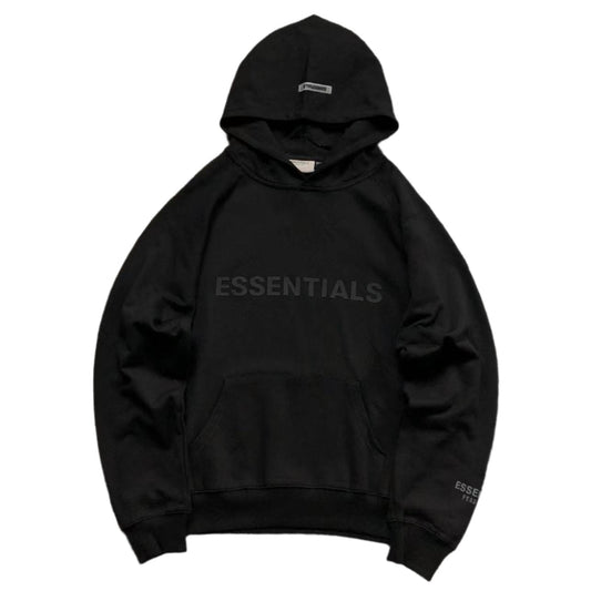 FEAR OF GOD ESSENTIALS PULLOVER HOODIE APPLIQUE LOGO BLACK - Sin Sity Reps