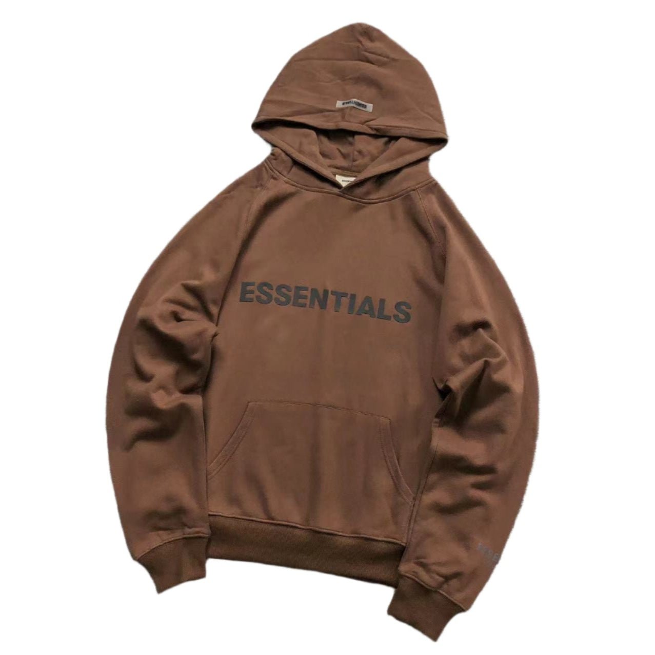 FEAR OF GOD ESSENTIALS PULLOVER HOODIE APPLIQUE LOGO BROWN - Sin Sity Reps