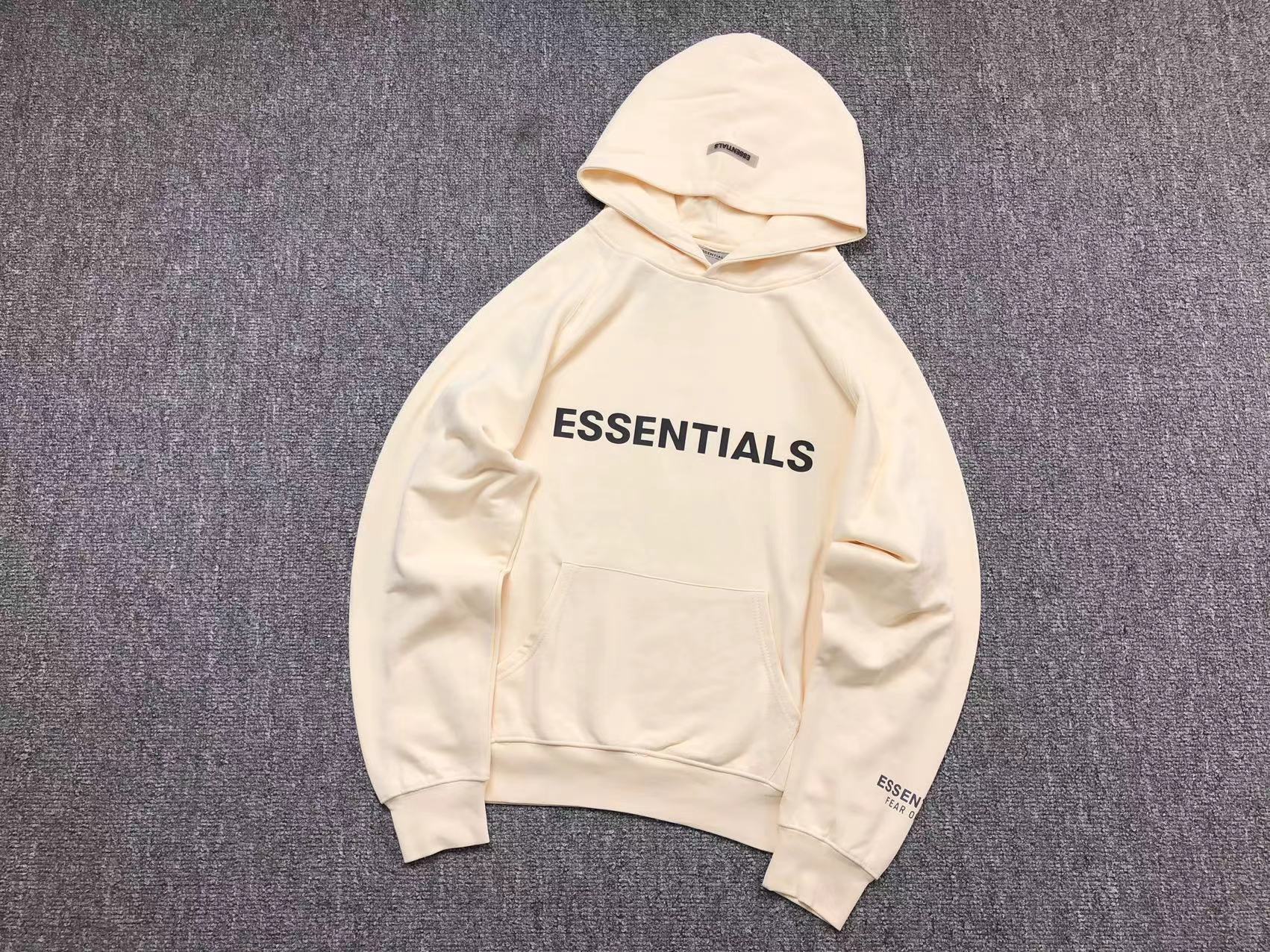 FEAR OF GOD ESSENTIALS PULLOVER HOODIE APPLIQUE LOGO CREAM - Sin Sity Reps