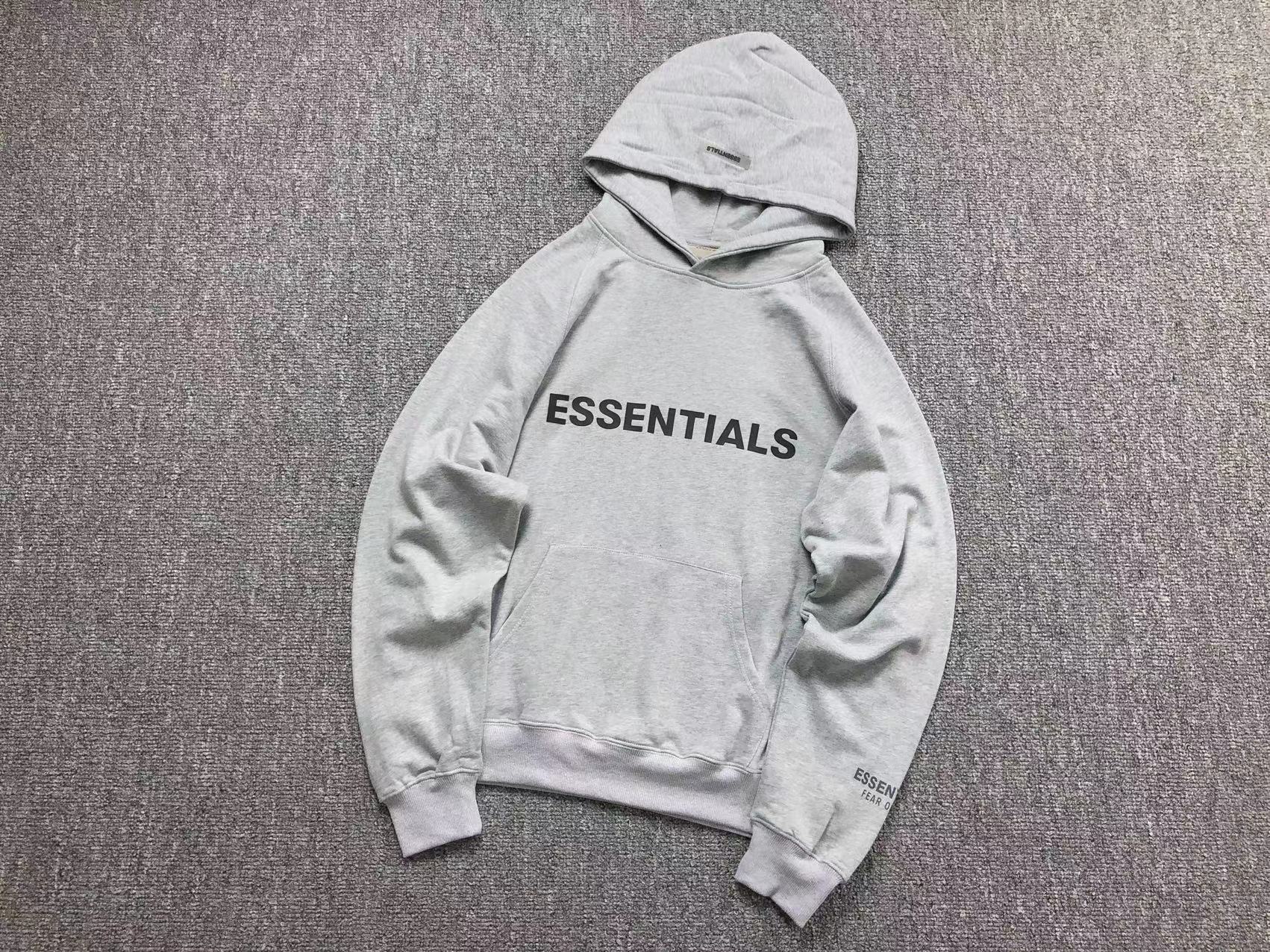 FEAR OF GOD ESSENTIALS PULLOVER HOODIE APPLIQUE LOGO HEATHER GREY - Sin Sity Reps