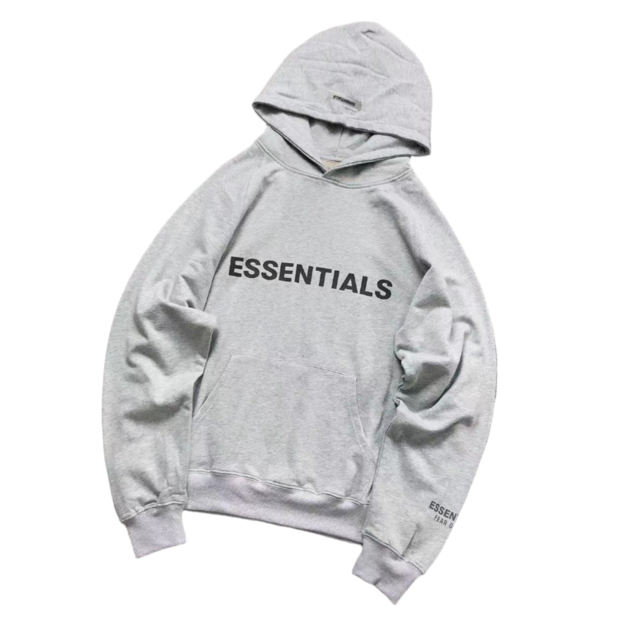 FEAR OF GOD ESSENTIALS PULLOVER HOODIE APPLIQUE LOGO HEATHER GREY - Sin Sity Reps