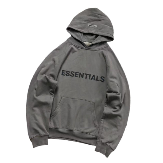 FEAR OF GOD ESSENTIALS PULLOVER HOODIE APPLIQUE LOGO IRON GREY - Sin Sity Reps